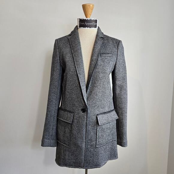 Banana Republic Women Gray Black Wool Blend Textured Knit Boyfriend Blazer Sz 0 - Picture 2 of 13